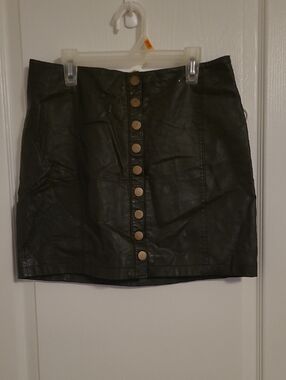 Free People Black Faux Leather Button-Front Mini Skirt